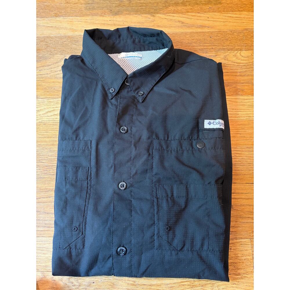Columbia PFG Mens Fishing Shirt Large Black Omni Shade Vented Outdoor Button Up
